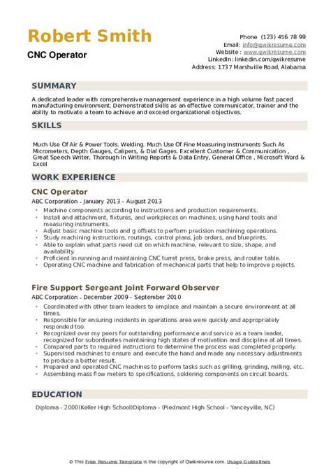 cnc operator sample resume.
